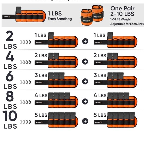 APEXUP ADJUSTABLE ANKLE WEIGHTS- 4 LB PAIR, ORANGE VELCRO CLOSURE-UNISEX - Picture 6 of 9